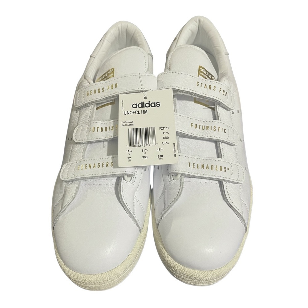 Adidas x HUMAN MADE UNOFCL White Gold Leather Strap Closure Sneakers sz 12 NWT